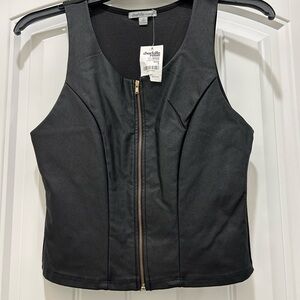 Charlotte Russe Black Sleeveless Zip-Up Top
